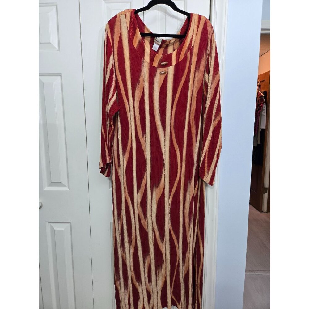 Freestyle Womens 2X Rayon Red & Tan Abstract Tribal Pattern Maxi Dress